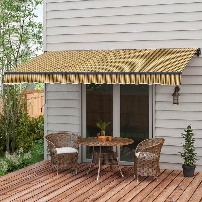 Outsunny 12' X 10' Retractable Awning, Patio Awning Sunshade Shelter With Manual Crank Handle, 280gsm Uv Resistant Fabric And Aluminum Frame, For Deck, Balcony, Yard, Amber/grey