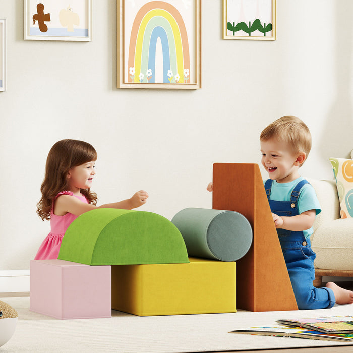 Qaba Climbing Toys For Toddlers, 5-piece Soft Foam Climbing Blocks Set With Removable Cover, Indoor Activity Play Set For Crawling, Sliding And Playing, Orange/green