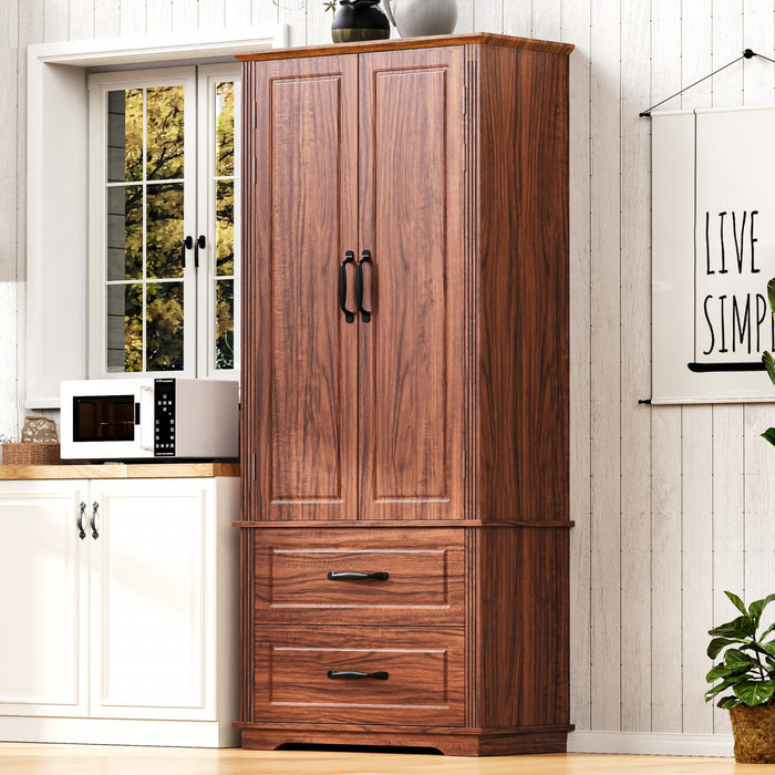 Angela 71\" Adjustable Shelves Pantry Cabinet With 2 Drawers - Brown