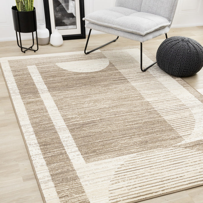 Forte Brown Beige Cream Abstract Geometric Design Area Rug - 7'9\" x 10'6\"