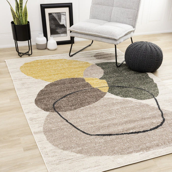 Marley Green Yellow Taupe Geometric Area Rug - 5'3\" x 7'7\"