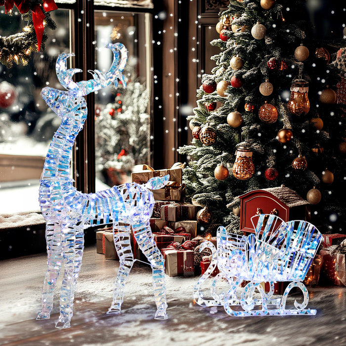 Outsunny Lighted Christmas Reindeer with Sleigh, Waterproof Holiday Decor