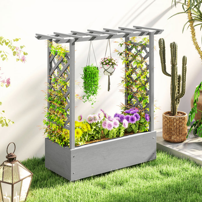 Outsunny Raised Planter With Trellis, Elevated Wood Planter Box With Liner