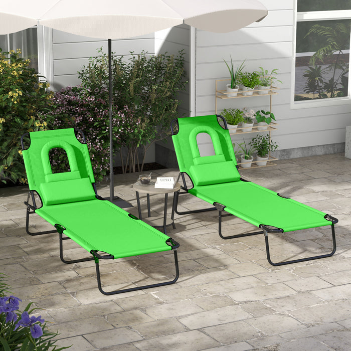 Outsunny 2pcs Adjustable Outdoor Lounge Chair, Garden Folding Chaise Lounge