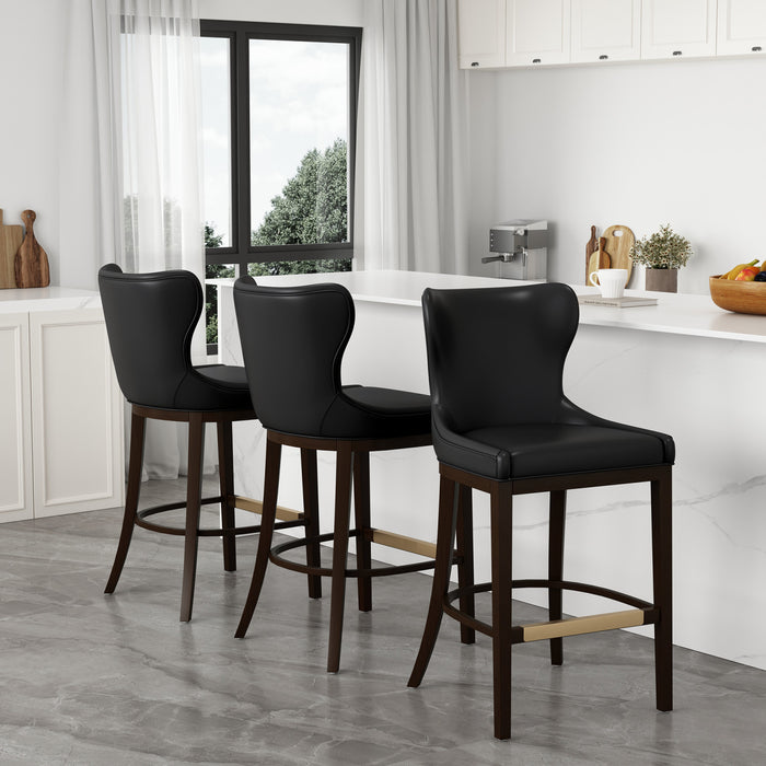 Blair Modern Wood Upholstered Barstool in Black - Set of 3 Bar Stool