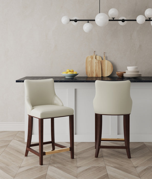 Shubert Modern Wood Upholstered Counter Stool in Ivory - Set of 2