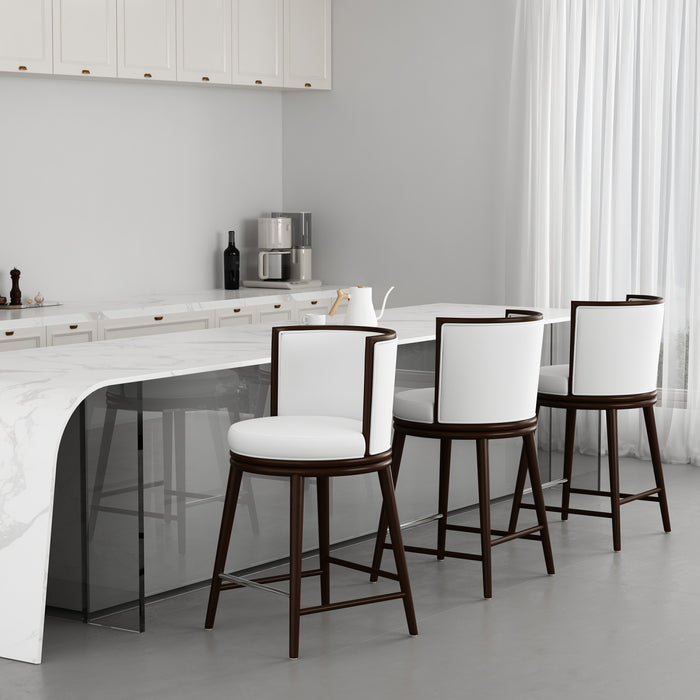 Evalyn Modern Wood Upholstered Counter Stool in White - Set of 3