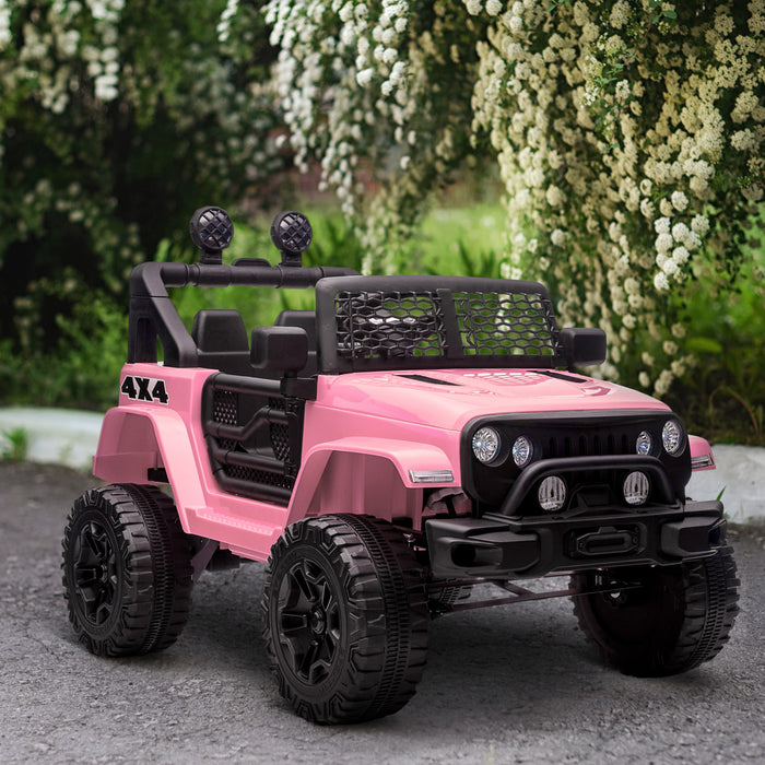 Aosom 12v Ride On Car Off Road Truck For Kids Suv Electric Battery Powered With Remote Control, Adjustable Speed, Pink