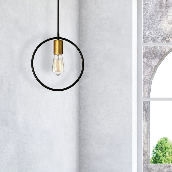 Dainolite Geometric 1 Light Pendant Circle Matte Black/Vintage Bronze Finish Lamp