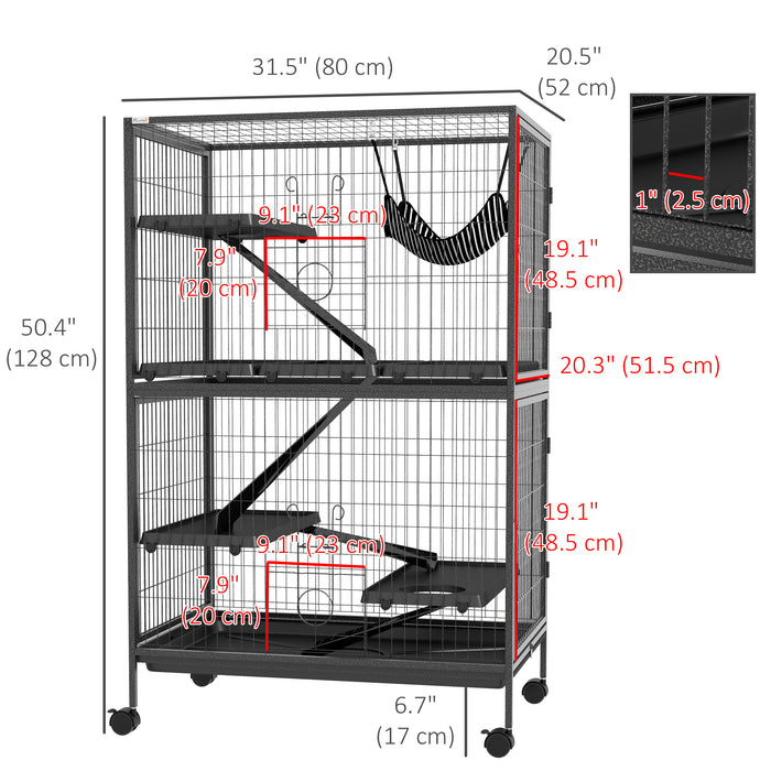 Pawhut 5-tier Rolling Small Animal Cage, Deluxe Guinea Pig Cage, Ferret Cage For Mink Chinchilla Kitten Rabbit, Small Pet Play House With Hammock Platform, Ramp, Tray, Dark Grey