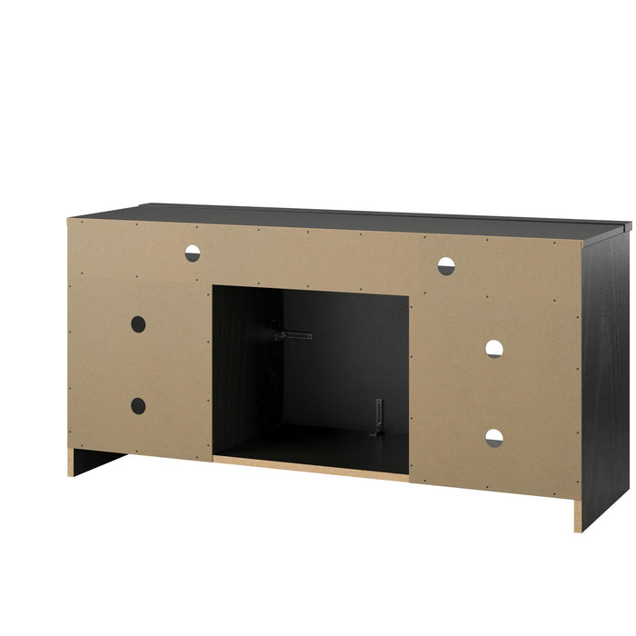 Ameriwood Home Hendrix 55\" TV Stand with Electric Fireplace Insert and Shelves - Black Oak
