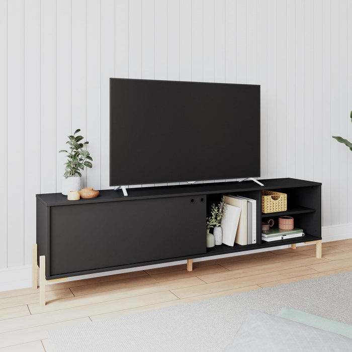 Manhattan Comfort Bowery 72.83\" TV Stand with 4 Shelves - Black Oak