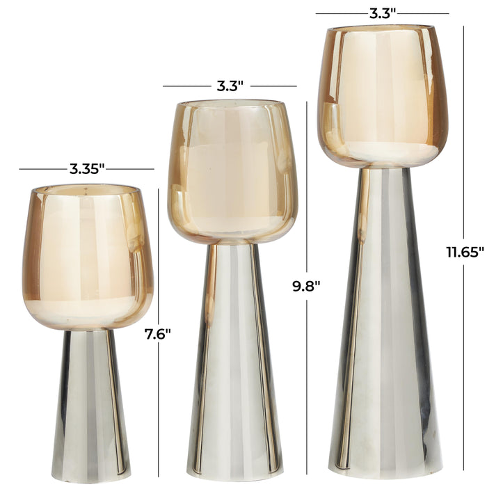 Stainless Steel Glass 8\"/10\"/12\" Candle Holder - Set of 3