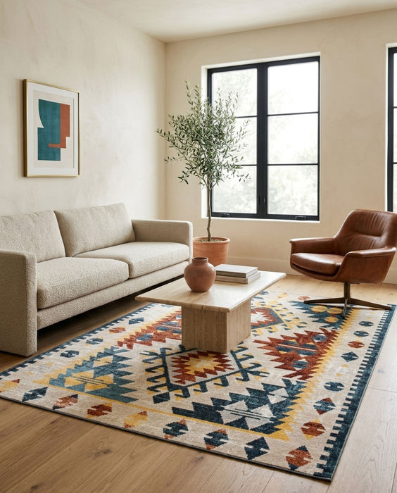 Mosaic Taupe/Copper Machine Washable Area Rug - 6'0\" x 9'0\"