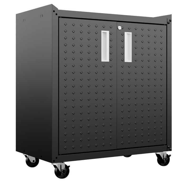 Manhattan Comfort Fortress Textured Metal 31.5\" Garage Mobile Cabinet with 2 Adjustable Shelves - Charcoal Grey