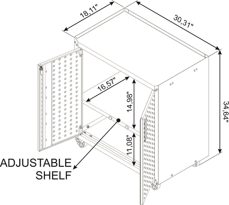 Manhattan Comfort Fortress Textured Metal 31.5\" Garage Mobile Cabinet with 2 Adjustable Shelves - White