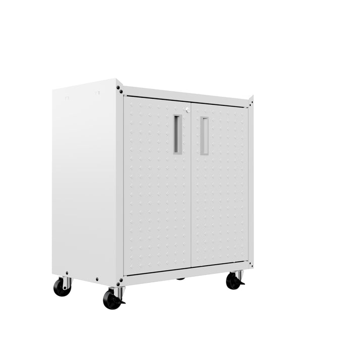 Manhattan Comfort Fortress Textured Metal 31.5\" Garage Mobile Cabinet with 2 Adjustable Shelves - White