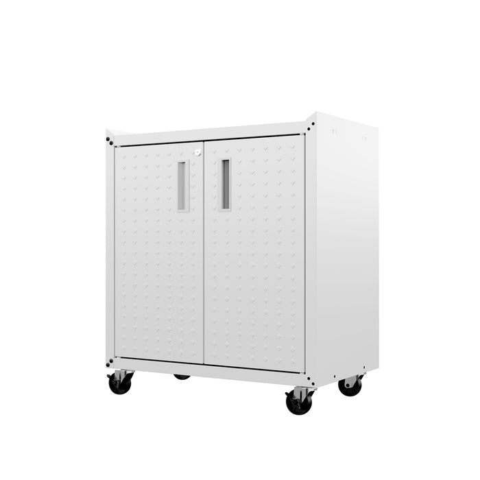 Manhattan Comfort Fortress Textured Metal 31.5\" Garage Mobile Cabinet with 2 Adjustable Shelves - White
