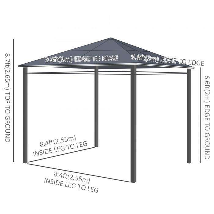 Outsunny 10' X 10' Polycarbonate Hardtop Gazebo Canopy Outdoor Patio Gazebo With Aluminum Frame & Curtains, Dark Grey