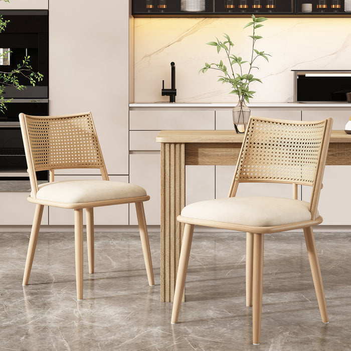 Oliver Modern Dining Chairs with PU Upholstered and PE Rattan Backrest Set of 2,Beige