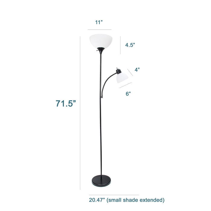 Ardelo Floor Lamp w/ Gooseneck Reading Light, Onyx, 71.5\"H