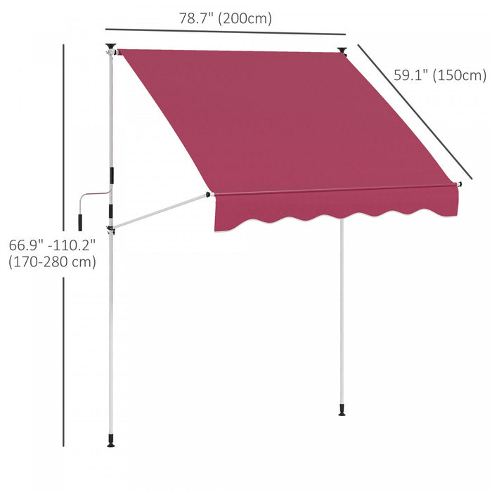 Outsunny 6.6'x5' Manual Retractable Patio Awning Window Door Sun Shade Deck Canopy Shelter Water Resistant Uv Protector Wine Red