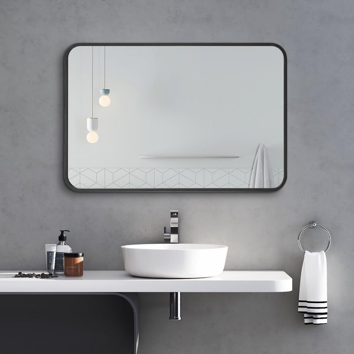 Arcus 24\" X 36\" Hand Crafted Rectangular Round Mirror - Black