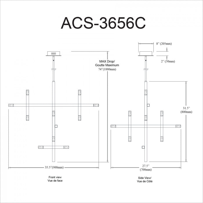 Dainolite Acasia Chandelier 42w Matte Black Frosted Acrylic Diffuser Lamp