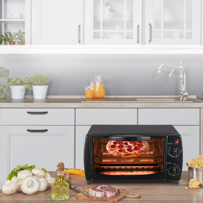 CHK Series Commercial Chef 4-Slice 10L Toaster Oven, 1000W, CHTO40B, Black