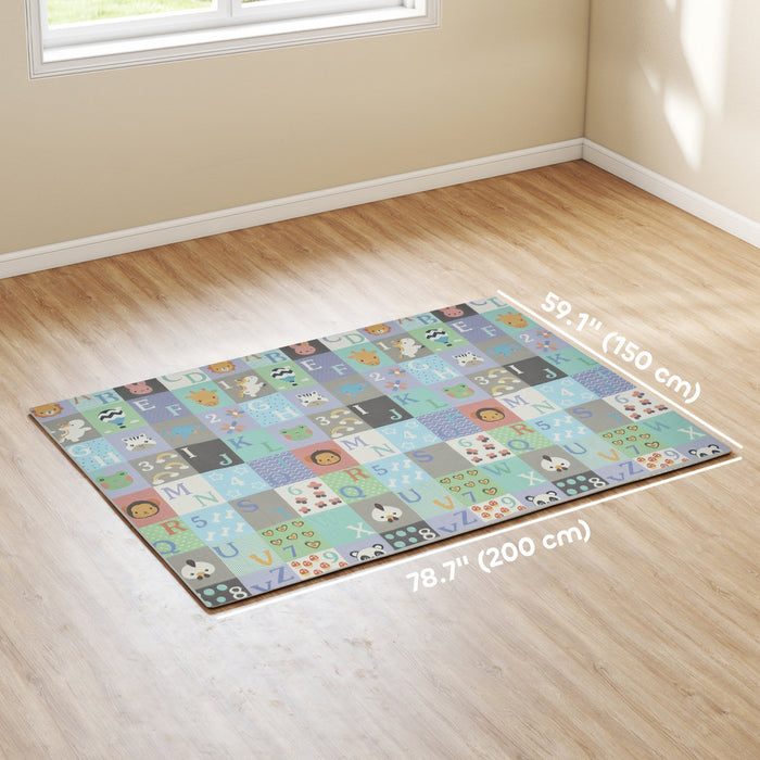 Qaba Baby Play Mat, 79\" x 59\" x 0.4\", Foldable and Reversible Large Foam Playmat, Waterproof & Anti-Slip Portable Baby Floor Mat for Toddlers, Indoor Outdoor Use, Alphabet & Track