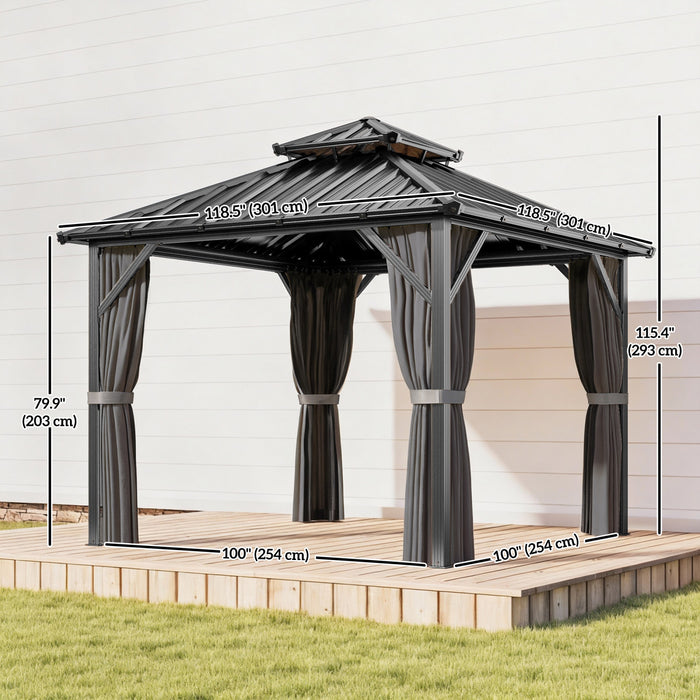 Outsunny 10' x 10' Hardtop Gazebo Canopy with Double Galvanized Steel Roof