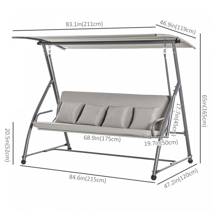 Outsunny 3-seat Outdoor Patio Swing Chair, Converting Flat Bed, Canopy Swing Glider With Adjustable Shade, Removable Cushions For Porch, Garden, Poolside, Backyard, Light Brown