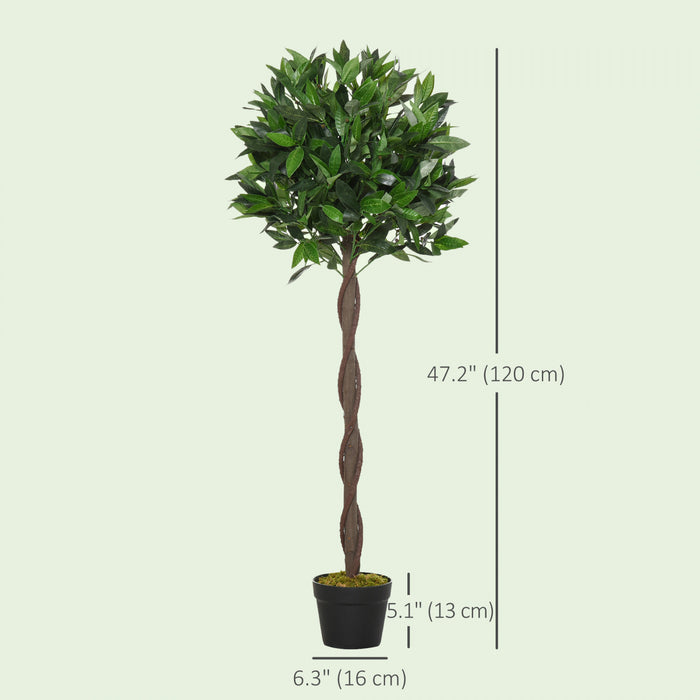 Outsunny 4FT Artificial Laurel Tree Set of 2, Lifelike Potted Fake Plant