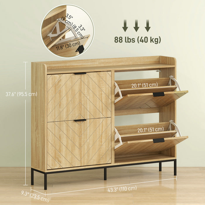 HOMCOM Slim Shoe Cabinet, Shoe Storage Cabinet for Entryway, Hallway, Oak