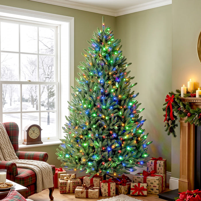 HOMCOM 6ft Prelit Christmas Tree, Easy Plug, Dual-Colour Lights, Hinged