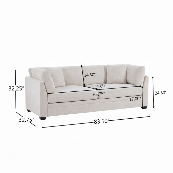 Flare Modern 83.5 Inch Flared Arms Sofa with High-Density Cushions, Beige