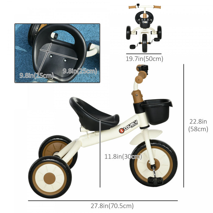 Qaba Tricycle For Toddler 2-5 Year Old Girls And Boys, Toddler Bike With Adjustable Seat, Basket, Bell, White