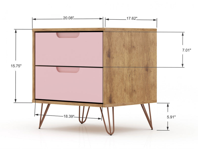 Rockefeller Mid-Century Modern 20\" Nightstand in Pink (2-Drawer) - Set of 2