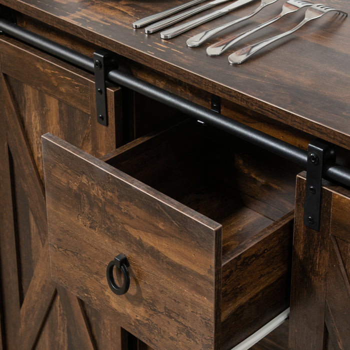 HOMCOM Industrial Buffet Cabinet Kitchen Sideboard with Sliding Barn Doors