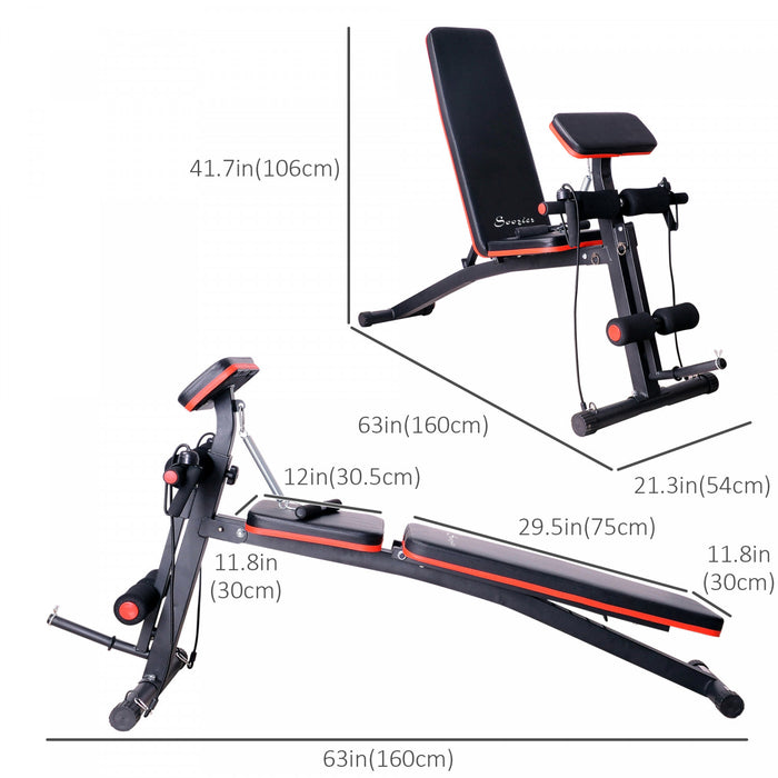 Soozier Foldable Adjustable Dumbbell Bench Press, Weight Lifting Sit Up Ab Workout Bench for Home Training Gym Incline Flat Multiuse Workout Exercise Fitness, Red