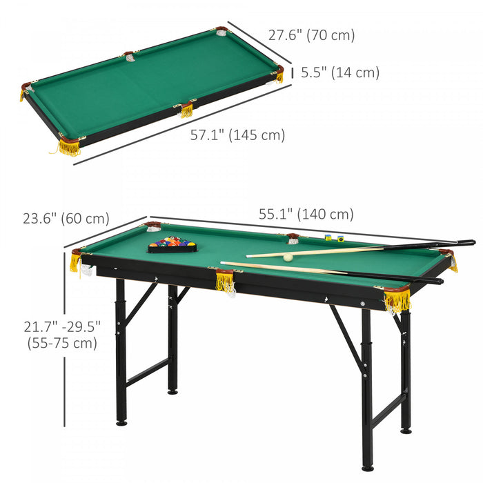 Soozier 55\" Folding Pool Table Set With Adjustable Height, Green