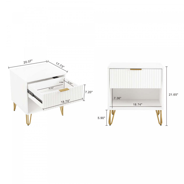 Dumbo Modern 20\" Fluted Nightstand in White (1-Drawer) - Set of 2