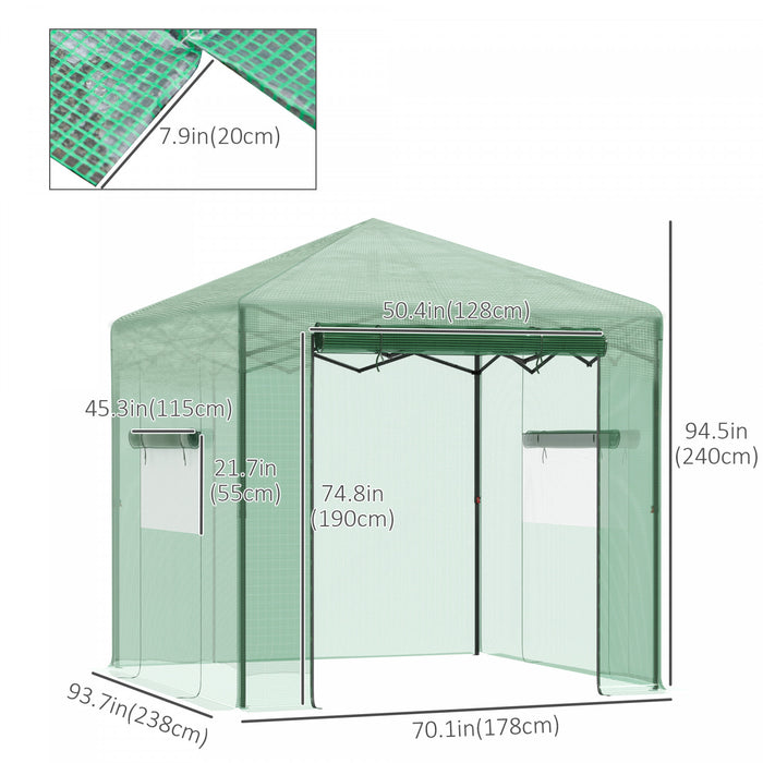 Outsunny 8' X 6' Portable Pop Up Greenhouse, Outdoor Walk-in Hot House With Roll-up Door & 2 Windows, Foldable Garden Green House For Plants Herbs Vegetables, Green