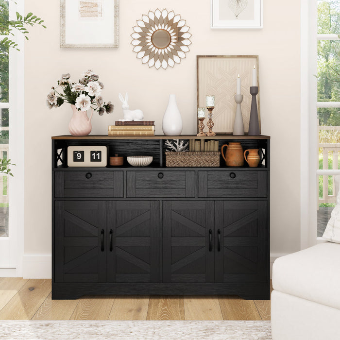 HOMCOM Sideboard, Buffet Cabinet with 4 Barn Doors and 3 Drawers Black