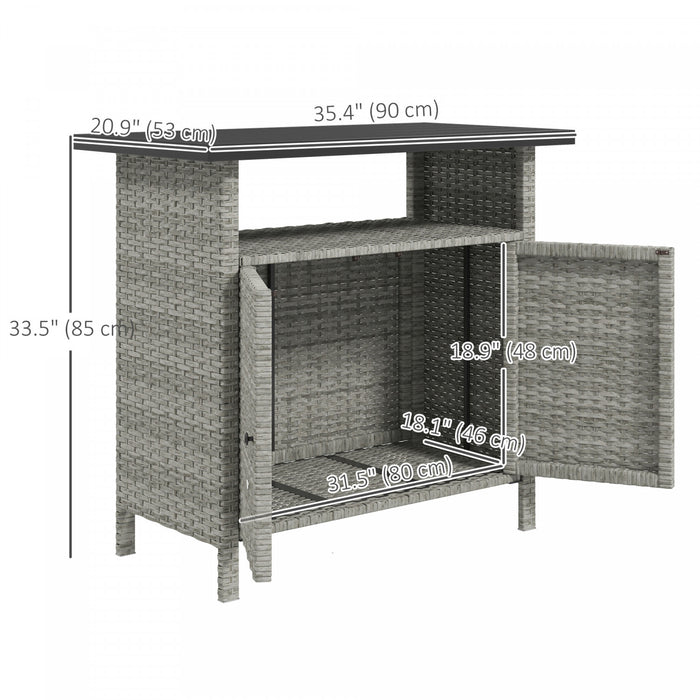 Outsunny Wicker Storage Cabinet, Outdoor Buffet Cabinet, Grey