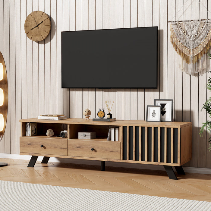 Lucas TV Stand with Storage Drawers and Open Shelving,Natural