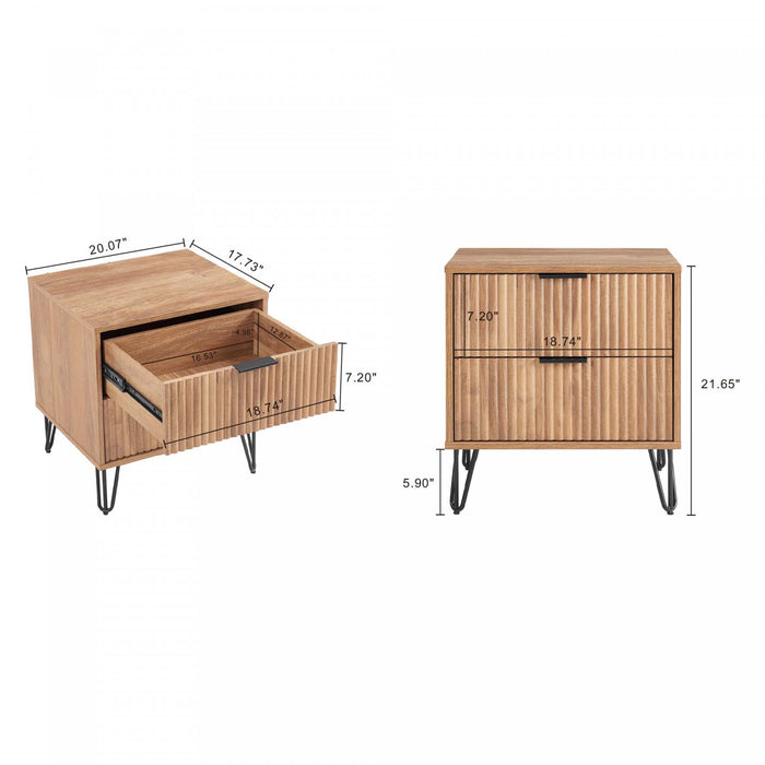 Dumbo Modern 20\" Fluted Nightstand in Golden Brown (2-Drawer)