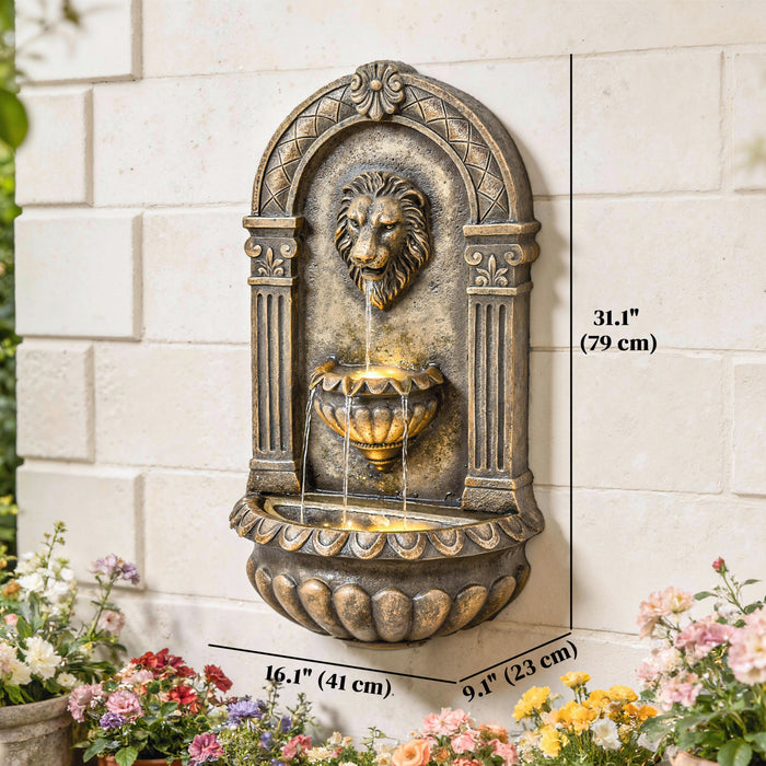 Outsunny Wall-Mounted 3-Tier Outdoor Fountain with LED Lights