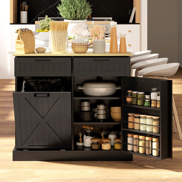 HOMCOM Tilt Out Trash Cabinet, Kitchen Island with 2 Drawers, Black