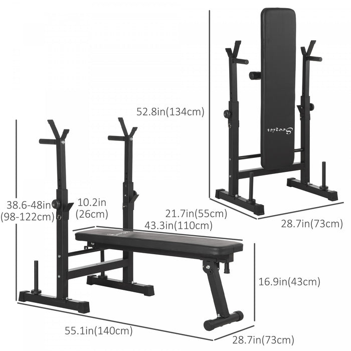 Soozier Adjustable Weight Bench Foldable Bench Press W/ Barbell Rack Black